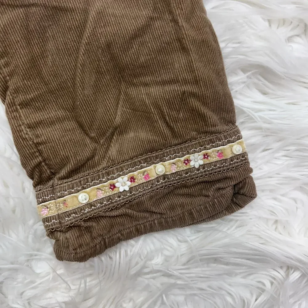 Vintage Y2K 2000s Children's Place Floral Embroidered Corduroy Pants Girls 4T
